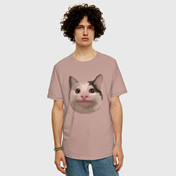 Футболка оверсайз мужская Polite cat meme, цвет: пыльно-розовый — фото 2