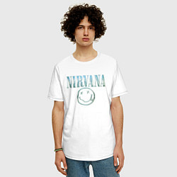 Футболка оверсайз мужская Nirvana - смайлик, цвет: белый — фото 2