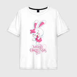 Мужская футболка оверсайз Cute bunny, merry Christmas