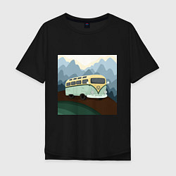 Футболка оверсайз мужская Машина и горы в путешествии, цвет: черный