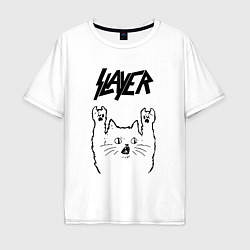 Футболка оверсайз мужская Slayer - rock cat, цвет: белый