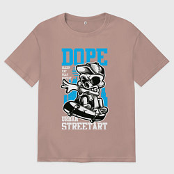 Футболка оверсайз мужская Скелет скейтбордист в бейсболке, цвет: пыльно-розовый