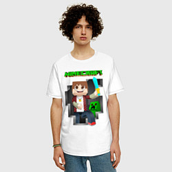 Футболка оверсайз мужская Майнкрафт криппер, цвет: белый — фото 2