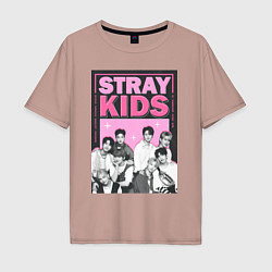 Футболка оверсайз мужская Stray Kids boy band, цвет: пыльно-розовый