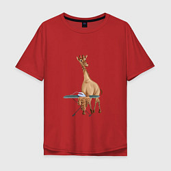 Футболка оверсайз мужская Жираф гладит утюгом одежду, цвет: красный
