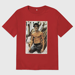 Футболка оверсайз мужская Брюс Ли - ретро постер, цвет: красный