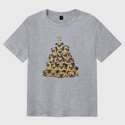 Футболка оверсайз мужская Новогодняя елка из мопсов, цвет: меланж