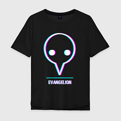 Футболка оверсайз мужская Символ Evangelion в стиле glitch, цвет: черный