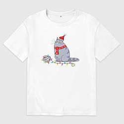 Мужская футболка оверсайз Кошка Хлоя новогодняя