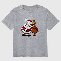 Футболка оверсайз мужская Санта и олень, цвет: меланж