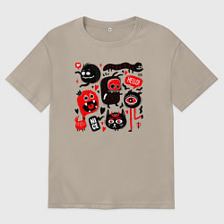 Футболка оверсайз мужская Монстрики привет, милый, цвет: миндальный