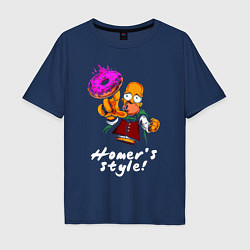 Футболка оверсайз мужская Гомер Симпсон тянется за пончиком, цвет: тёмно-синий