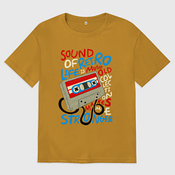Футболка оверсайз мужская Касссета ретро звук, цвет: горчичный