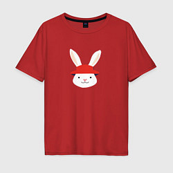 Футболка оверсайз мужская Кролик в шляпке, цвет: красный