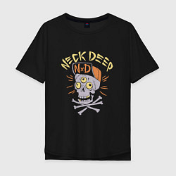 Футболка оверсайз мужская Neck Deep band панк рок - череп в кепке, цвет: черный