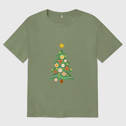 Футболка оверсайз мужская Елочка с новогодними игрушками, цвет: авокадо