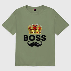 Футболка оверсайз мужская BOSS и корона с усами, цвет: авокадо