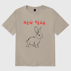 Футболка оверсайз мужская New year rabbit, цвет: миндальный