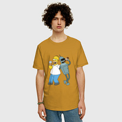Футболка оверсайз мужская Drunk Homer and Bender, цвет: горчичный — фото 2
