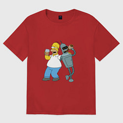 Футболка оверсайз мужская Drunk Homer and Bender, цвет: красный