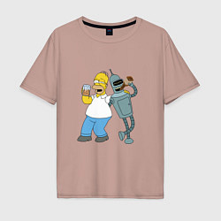 Футболка оверсайз мужская Drunk Homer and Bender, цвет: пыльно-розовый