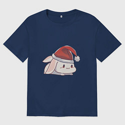 Футболка оверсайз мужская Грустный новогодний зайчик, цвет: тёмно-синий