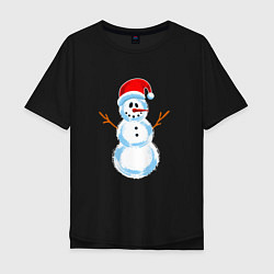 Футболка оверсайз мужская Мультяшный новогодний снеговик, цвет: черный