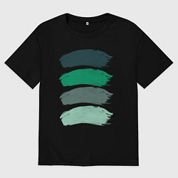 Футболка оверсайз мужская Зеленые мазки кистью, цвет: черный