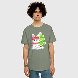 Футболка оверсайз мужская Зайка и ёлочка, цвет: авокадо — фото 2