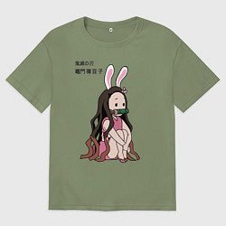 Футболка оверсайз мужская Милашка Незуко из аниме клинок рассекающий демонов, цвет: авокадо