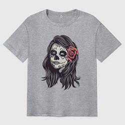Футболка оверсайз мужская Череп-девушка, цвет: меланж