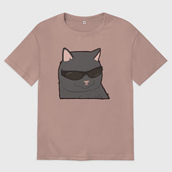 Футболка оверсайз мужская Серый котик в очках, цвет: пыльно-розовый