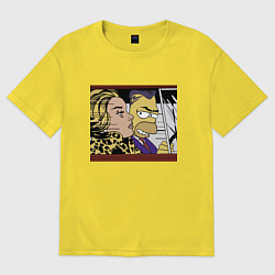 Футболка оверсайз мужская Гомер Симпсон везёт кульную чувиху - pop art, цвет: желтый