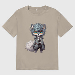 Футболка оверсайз мужская Милый серый волк, цвет: миндальный