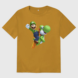 Футболка оверсайз мужская Луиджи на Йоши, цвет: горчичный