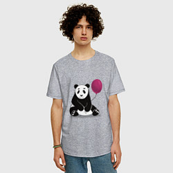 Футболка оверсайз мужская Панда с шариком, цвет: меланж — фото 2