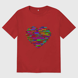 Футболка оверсайз мужская Валентинка - сердце: любовь на разных языках, цвет: красный