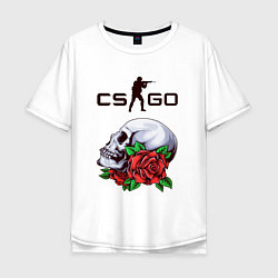 Футболка оверсайз мужская Контра и череп с розами, цвет: белый