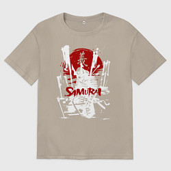 Футболка оверсайз мужская Белый самурай ранен стрелами, цвет: миндальный
