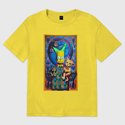 Футболка оверсайз мужская Bart Simpson and cats - нейросеть - плакат, цвет: желтый