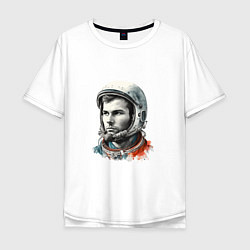 Футболка оверсайз мужская Юрий Гагарин в современном стиле, цвет: белый