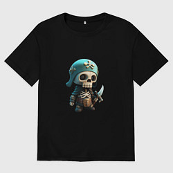 Футболка оверсайз мужская Воин скелетон, цвет: черный