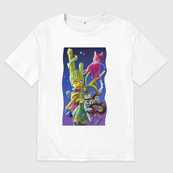 Футболка оверсайз мужская Звёздный пацан с двумя котами - нейросеть - fantas, цвет: белый