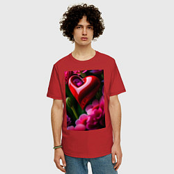 Футболка оверсайз мужская Сердце с цветами, цвет: красный — фото 2