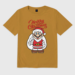 Футболка оверсайз мужская Christmas Mario, цвет: горчичный
