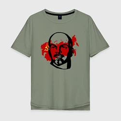 Футболка оверсайз мужская Ленин на фоне СССР, цвет: авокадо