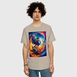 Футболка оверсайз мужская Salvador Dali - space portrait - neural network, цвет: миндальный — фото 2
