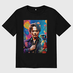 Футболка оверсайз мужская Джонни Депп - нейросеть - джунгли, цвет: черный