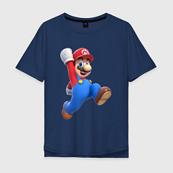 Футболка оверсайз мужская Марио прыгает, цвет: тёмно-синий