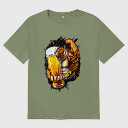 Футболка оверсайз мужская Накатигр с кружкой, цвет: авокадо